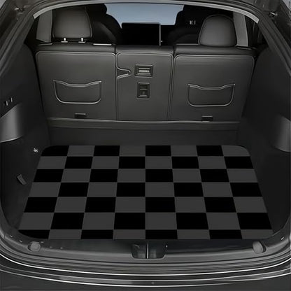 Universal Car Trunk Mat 29" x 39", Black-Gray Plaid All Weather Trunk Protection Cargo Liner, Durable Cargo Mat Rear Trunk Liner, Stylish Vehicle Interior Accessories Suitable for Most Car Models - color: Black-Gray Plaid