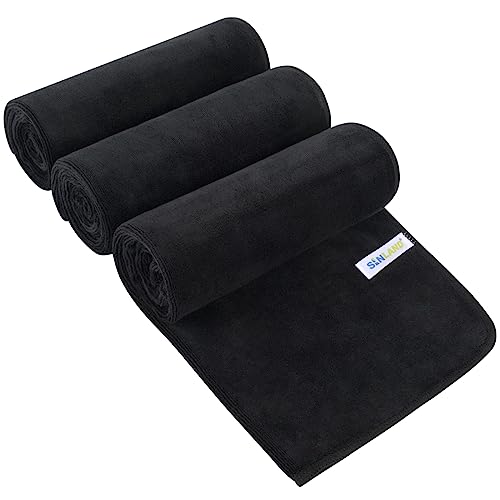 SINLAND Microfiber Gym Towels Super Absorbent Compact Travel Workout Towel Quick Dry Camping Sweat Towel for Sports Beach Swimming Backpacking Hiking and Yoga Men Women 16 Inch X 32 Inch - color: Blackx3