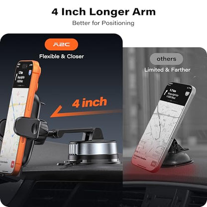 APPS2Car Car Phone Holder, Gel-Lock Strong Suction Phone Holders for Your Car Dashboard/Windshield, Dual-Axis Damping Arm, Ultra Stable Easy Clamp Car Phone Mount Stand for iPhone, Samsung, Google