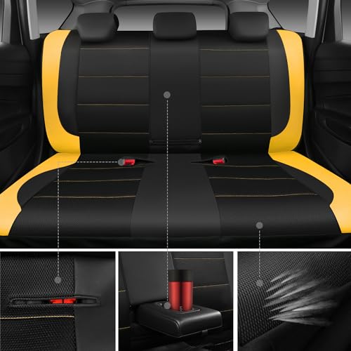 CAR PASS Leather Seat Covers, Breathable Universal Car Seat Cover Full Set for Cute Women Girly,5mm Composite Sponge Inside,Airbag Compatible Fits Most Auto,SUVs,Trucks,Vans(Full Set,Black&Yellow) - color: Black Yellow, size: Full Set