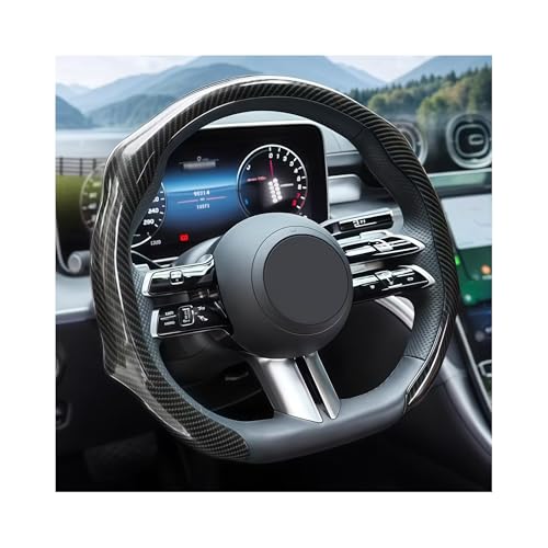 Zpana Carbon Fiber Car Steering Wheel Cover, Leather Non-Slip Vehicle Steering Wheel Cover for 14.5-15 Inch, Comfortable Auto Interior Protector Decoration Accessories, Universal Fit(Black) - color: Black