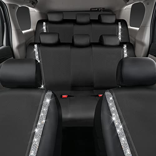 CAR PASS Bling Diamond Car Seat Covers, Shining Rhinestones Waterproof Faux Leather, 8 Seats 3 Rows with Zipper Glitter Crystal Sparkle Strips Universal Fit 95% MPV,SUV,CAR for Women Girl, Silver - color: Silver Seats Eight, size: Full Set