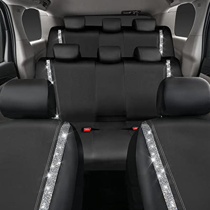 CAR PASS Bling Diamond Car Seat Covers, Shining Rhinestones Waterproof Faux Leather, 8 Seats 3 Rows with Zipper Glitter Crystal Sparkle Strips Universal Fit 95% MPV,SUV,CAR for Women Girl, Silver - color: Silver Seats Eight, size: Full Set