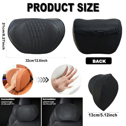 Car Neck Pillow 2-Pack - Premium Memory Foam Headrest with Soft Nappa Leather Feel, Ergonomic Support for Long Drives, Fits Most Vehicles (2, Black) - color: Black