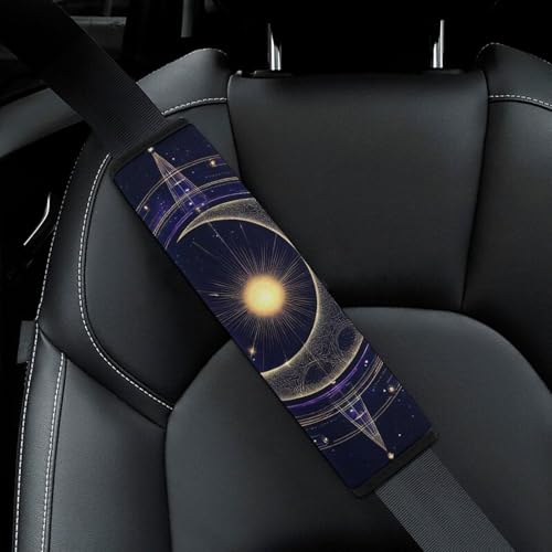 Fashion 2PCS Car Belt Covers, Sacred Geometric Symbol Purple Space Galaxy Stars Mystic Sun Moon Protect Your Shoulders Car Safety Seat Belt Strap - color: Color352