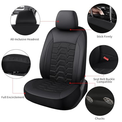 Memory Foam Leather Car Seat Covers, Breathable Air Cool Mesh Front Seat Protectors, Airbag Compatible Automative Comfortable Accessories, Universal Fit for Most Cars SUVs Trucks, Black, 4pcs.
