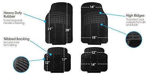 FH Group Automotive Floor Mats - Heavy-Duty Rubber, Universal Fit Full Set, ClimaProof, Trimmable For Most Cars, Sedan, SUV, Truck, Black - color: Black, style: Full Set 4 PCS