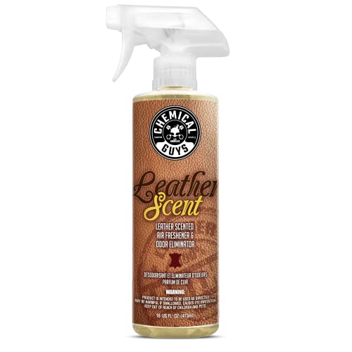 Chemical Guys Leather Scent Premium Air Freshener & Odor Eliminator – Car Air Freshener Leather Scent– Eliminates Odors and Refreshes Cars, Trucks, SUVs and RVs, 16 oz - size: 16 Fl Oz (Pack of 1), style: LEATHER 16 oz