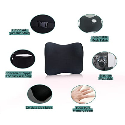 Super Fit Car Headrest Pillow, Car Pillow for Driving with Adjustable Strap, 100% Memory Foam Neck Pillow, Breathable Removable Cover & Ergonomic Design - Softness Travel Car Neck Pillow(Black, 1Pc) - color: Black