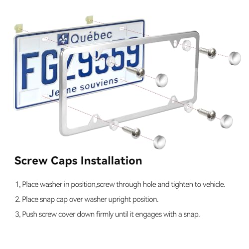 Ohuhu License Plate Frames, 2 Pcs 4 Holes Slim Stainless Steel Polish Mirror License Plate Frame + Chrome Screw Caps (Silver) - style: Silver - 4 Holes