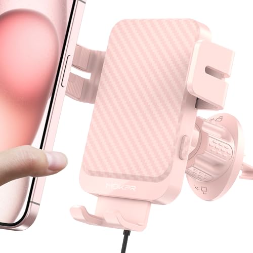 Wireless Car Charger, MOKPR 15W Fast Charging Auto-Clamping Car Charger Phone Mount Air Vent Cell Phone Holder Compatible iPhone 16/15/14/13/13 Pro/12 pro/12/11, for Samsung Galaxy S23/S22/S21, Pink - color: Pink