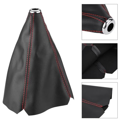 Shift Boot, PU Leather Shifter Boot Cover Universal, Shift Boot Retainer Stick Shift Sleeve Gear Shifter Boot Gear Gaiter Cover Black Bright Red Stitch for Manual Transmission Car