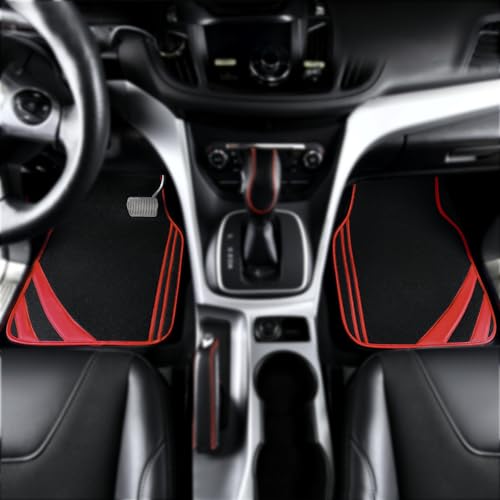 CAR PASS Red Edge Leather Car Floor Mats, Universal Waterproof Car Mats with Double Stitch Line and Anti-Slip Backing Design, for Cute Girly Women, Fit 95% Automotive,SUVs,Sedan,Vans (Black and Red) - color: Black and Red