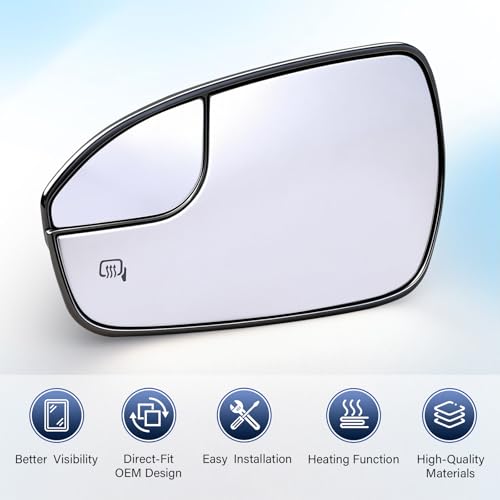 Driver Side Heated Mirror Glass Replacement for 2013-2020 Ford Fusion, Rear Left View Mirror Glass with Holder, Replace DS7Z17K707F - size: Left