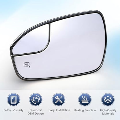 Driver Side Heated Mirror Glass Replacement for 2013-2020 Ford Fusion, Rear Left View Mirror Glass with Holder, Replace DS7Z17K707F - size: Left