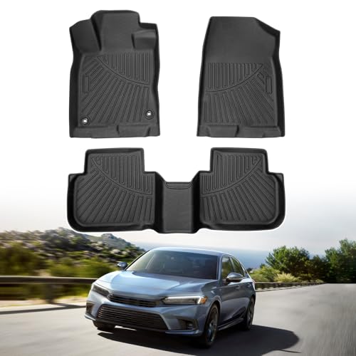 Powerty Floor Mats for 2022-2025 2026 Honda Civic Sedan/Hatchback/Sport/2023-2025 Acura Integra Accessories All Weather Floor Liner 3D TPE 1st & 2nd Row Floor Mat Heavy-Duty Floor Liners - size: 4)Honda Civic｜22-26｜1st & 2nd Row