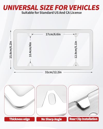 Chrome License Plate Frame Made of Zinc Alloy Metal, Universal Car Accessories,1 Pack License Plate Holder Never Rust and Unbreakable with Metal Screws& Chrome Caps and Screwdriver (1 PCS Silver) - color: 1 PCS Silver