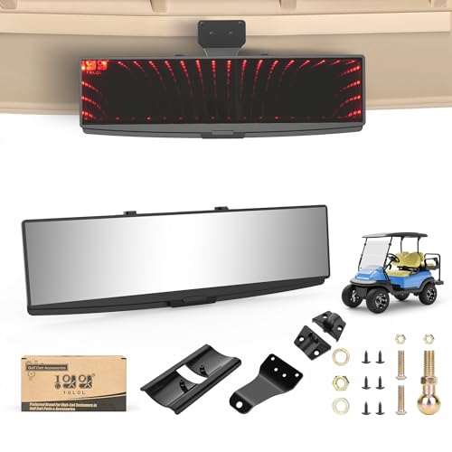 10L0L Wide View Mirror for EZGO, Golf Cart, Yamaha Universal Golf Car Rear View Mirror (3D Stereo Red Light) - style: 3D Stereo Red Light