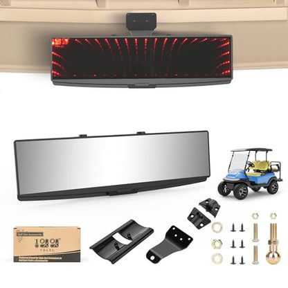 10L0L Wide View Mirror for EZGO, Golf Cart, Yamaha Universal Golf Car Rear View Mirror (3D Stereo Red Light) - style: 3D Stereo Red Light