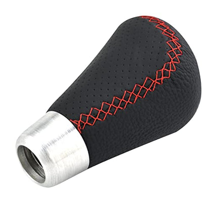 Lunsom 6 Speed Manual Shifter Knob PU Gear Shift Handle Leather Car Shifting Lever Head Accessories Fit Most Vehicle (Red Suture) - color: Red