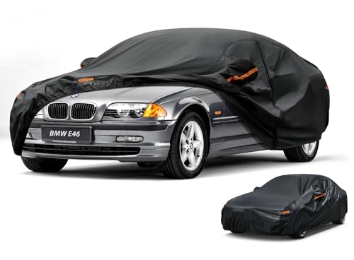 Kayme Car Cover Waterproof All Weather, Full Exterior Cover Outdoor Sun Protection with Zipper, Universal Fit for BMW E46 E36 E30, VW EOS, Nissan 350Z 370Z Versa, Hyundai Accent,etc (Up to 177 inch) - color: PE-Black, size: A0 Fit Sedan-Length (Up To 177"