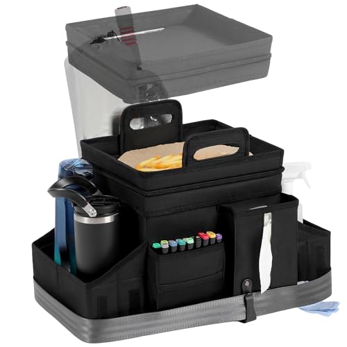 LUVHOMEE Car Organizers and Storage for Backseat & Front Seat - Collapsible Car Caddy w/Headrest Strap, Leakproof Cooler, Lid & Cup Holders | Fits Passenger Seat, Easy-Access Travel Snacks & Drinks