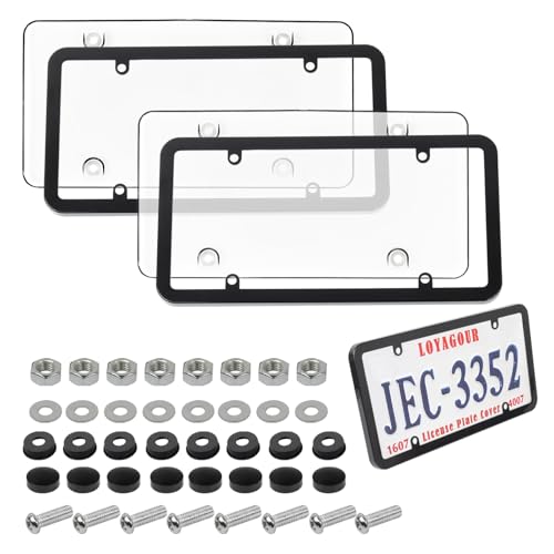 2Pack Transparent License Plate Cover and Frames,Clear Front and Rear License Plate Holder,Unbreakable Car Licence Plate Frame Protector fits Any US Plates with Screws & Caps (Black Frame) - color: Black Frame with Clear Cover