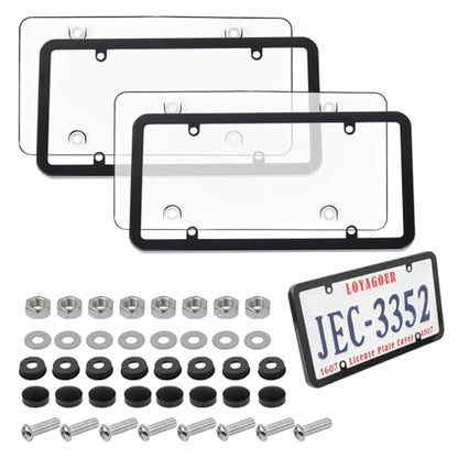 2Pack Transparent License Plate Cover and Frames,Clear Front and Rear License Plate Holder,Unbreakable Car Licence Plate Frame Protector fits Any US Plates with Screws & Caps (Black Frame) - color: Black Frame with Clear Cover