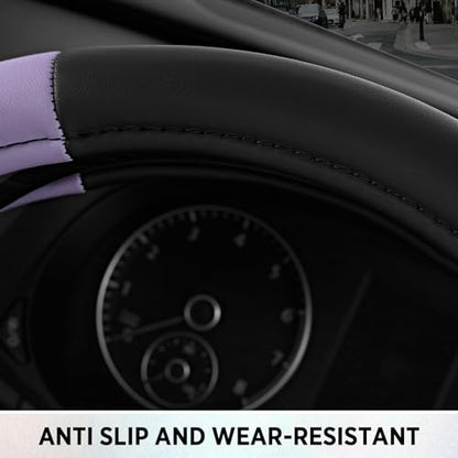Road Comfort Leather Steering Wheel Cover – Premium Anti-Slip Car Steering Wheel Grip Cover – Universal Fit for 14.5”–15” Cars, Trucks & SUVs - Purple - color: Purple