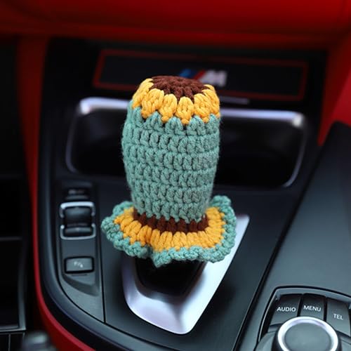 Crochet Shift Knob Cover, Universal Handcrafted Sunflower Boho Car Accessories for Women, Shift Boots Knobs Cover Automotive Interior Fits Car Truck SUV (05#SC) - color: 05#SC