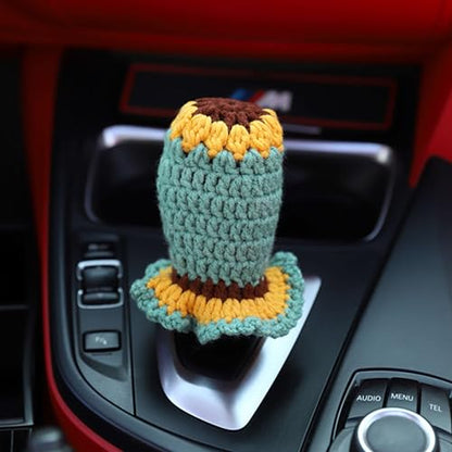 Crochet Shift Knob Cover, Universal Handcrafted Sunflower Boho Car Accessories for Women, Shift Boots Knobs Cover Automotive Interior Fits Car Truck SUV (05#SC) - color: 05#SC