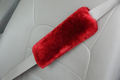 U&M 2 Pack Genuine Sheepskin Auto Seat Belt Cover for Adult Youth Kid Toddlers -Soft Warm Car, Truck, SUV, Camera Backpack Strap Shoulder Pad Wool Fluffy - color: red