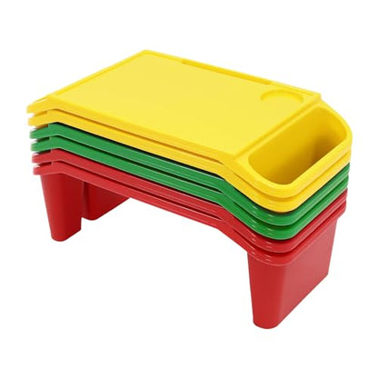 6 Pack Kids Lap Desk with Storage Slots, Stackable Portable Kids Lap Tray, 19.69" L X 9.84" W X 7.1" H Plastic Table Kids Activity Tray for Writing Eating Drawing Reading (Red, Green, and Yellow) - color: Red+green+yellow