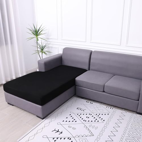 hyha Waterproof Sectional Couch Covers, Non Slip Sofa Couch Cushion Covers L Shape, Thick Stretch Jacquard Fabric, Washable Sofa Slipcovers with Elastic Bottom (1 Piece for Chaise, Black) - color: Black, size: Chaise