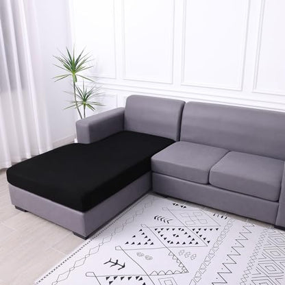 hyha Waterproof Sectional Couch Covers, Non Slip Sofa Couch Cushion Covers L Shape, Thick Stretch Jacquard Fabric, Washable Sofa Slipcovers with Elastic Bottom (1 Piece for Chaise XL, Black) - color: Black, size: Chaise XL
