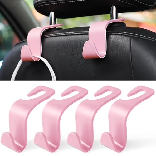 LivTee Car Seat Headrest Hook, Auto Seat Hook Hangers Storage Organizer Interior Accessories for Purse Coats Umbrellas Grocery Bags Handbag, 4-Pack - Pink - color: Pink