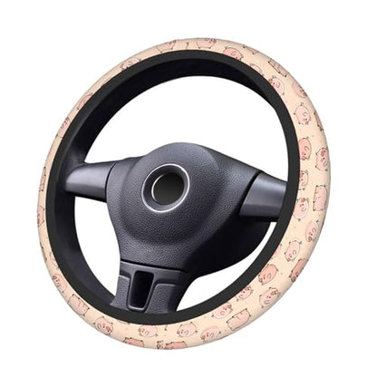 Swono Pig Cute Auto Car Steering Wheel Cover for Women Girls Funny Cartoon Cute Pigs Pink 15 Inch Steering Wheel Protector Case,Fits for Automotive Car SUV Sedans - color: multi-055