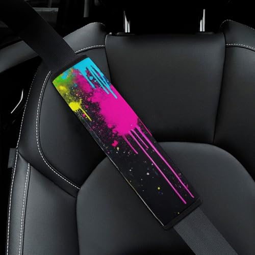 Comfortable Cushion Pad Car Shoulder Strap Harness Pad, Paint Splatter Dark Colorful 2PCS Car Belt Covers - color: Color850