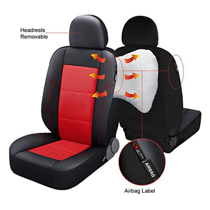 P&J AUTO Leather and Mesh Car Seat Cover Front Pair Universal Fit for Cars Trucks Vans & SUVs Airbag Compatible (Red) - color: BK RD