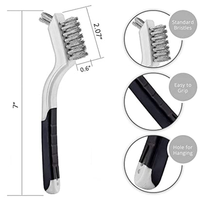 Lavaxon Wire Brush Set 3Pcs - Nylon/Brass/Stainless Steel Bristles with Curved Handle Grip for Rust, Dirt & Paint Scrubbing with Deep Cleaning – 7 Inches (Grey) - color: Gray