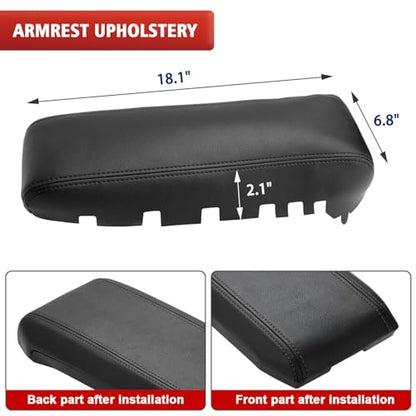 KBH Center Console Armrest Cover Replacement for GMC Terrain, Chevy Equinox 2010 2011 2012 2013 2014 2015 2016 2017, Vinyl Leather, Arm Rest Lid Upholstery, Anti-Scratch, Black - color: Black stitch