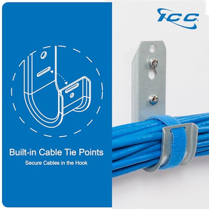 ICC 3/4-Inch Wall Mount J-Hook – 25-Pack, Cable Support 3/4" J Hooks Without Retainer Clips, Galvanized Steel with Zinc Finish – for Structured Cabling and Cable Management - size: 3/4 in, style: Wall Mount