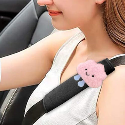 Norkmdi 2PCS Car Seat Belt Cover Pad, Soft Plush Fluffy Cloud Vehicle Seatbelt Shoulder Strap Cushion, Comfortable Automotive Internal Protection Accessories, Universal for SUV Truck Sedan (Pink)