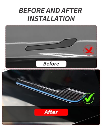 Carbon Fiber Door Handle Cover, Door Handle Protective Cover Decoration Compatible with Tesla Model Y/3 accessories (2017-2025) Highland & Juniper Compatible (4 Pieces) (Blue rim with drip) - style: Blue rim with drip