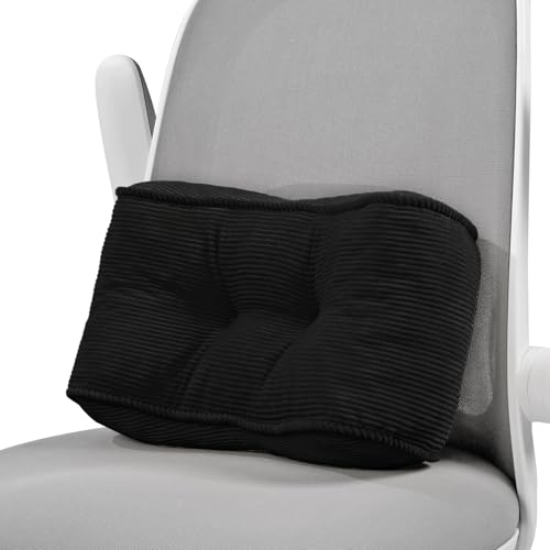 Lumbar Support Pillow for Study Desk Chair, Bite-Size Natural Latex Foam Back Support Pillow for Lower Back Pain Relief, Soft & Support Corduroy Office Chair Cushion, S, Black - color: Black, size: S (14.9"x9")