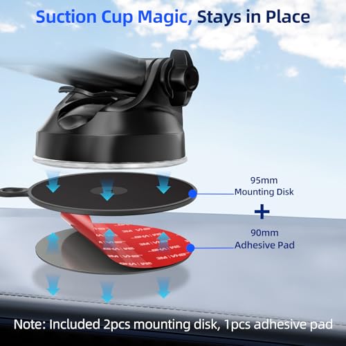 Dashboard Pad Mounting Disk for Suction Cup, 3.75” Large Plastic Extra Strong Adhesive Disc for Dash Windshield Holder, Camera GPS, Tablet, Car Phone Mount Base with Sticky Adhesive Replacement