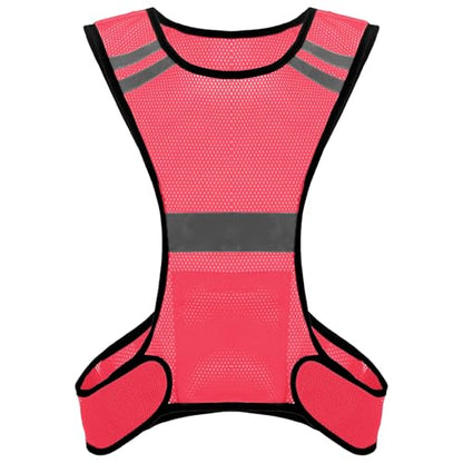 Ptwola Reflective Running Vest High Visibility Running Gear with Large Pocket Night Lightweight Reflective Safety Vest - color: Pink