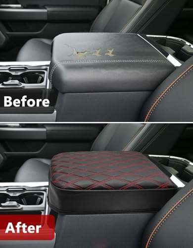 KBH Center Console Armrest Cover for Ford F250 F350 F450 F550 2023 2024 2025 2026, Bucket Seat Console, Super Duty Accessories, Arm Rest Lid Cushion Covering, Anti-Scratch, Black-Red Stitch - size: Bucket Seat, 23-26 F250-F550, Red Stitch