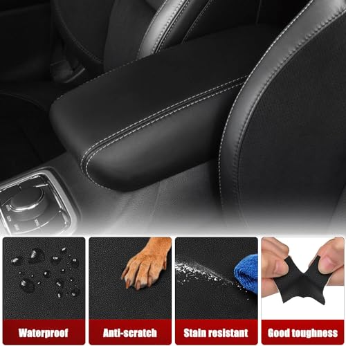 KBH Center Console Armrest Cover Upholstery for Jeep Grand Cherokee & Dodge Durango 2011-2020, Arm Rest Lid Replacement Cover, Vinyl Leather, Black-Gray Stitch - color: Black-Gray Stitch, size: Grand Cherokee & Dodge Durango 2011-2020
