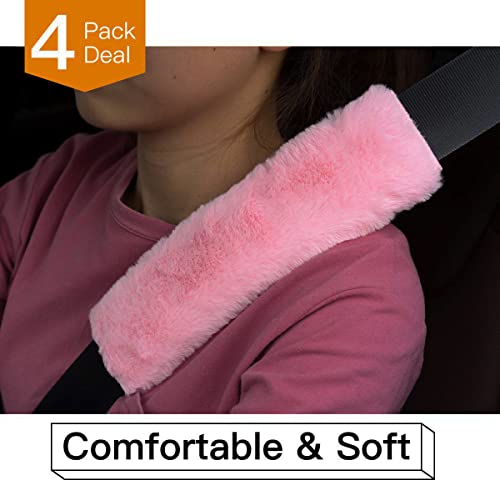 4Pack Seatbelt Covers for Kids,Seat Belt Cushion Cover,Infant Baby Car Seat Neck Shoulder Strap Pads,Soft Newborn Carseat Stroller Straps Covers Accessories(Pink) - color: Pink